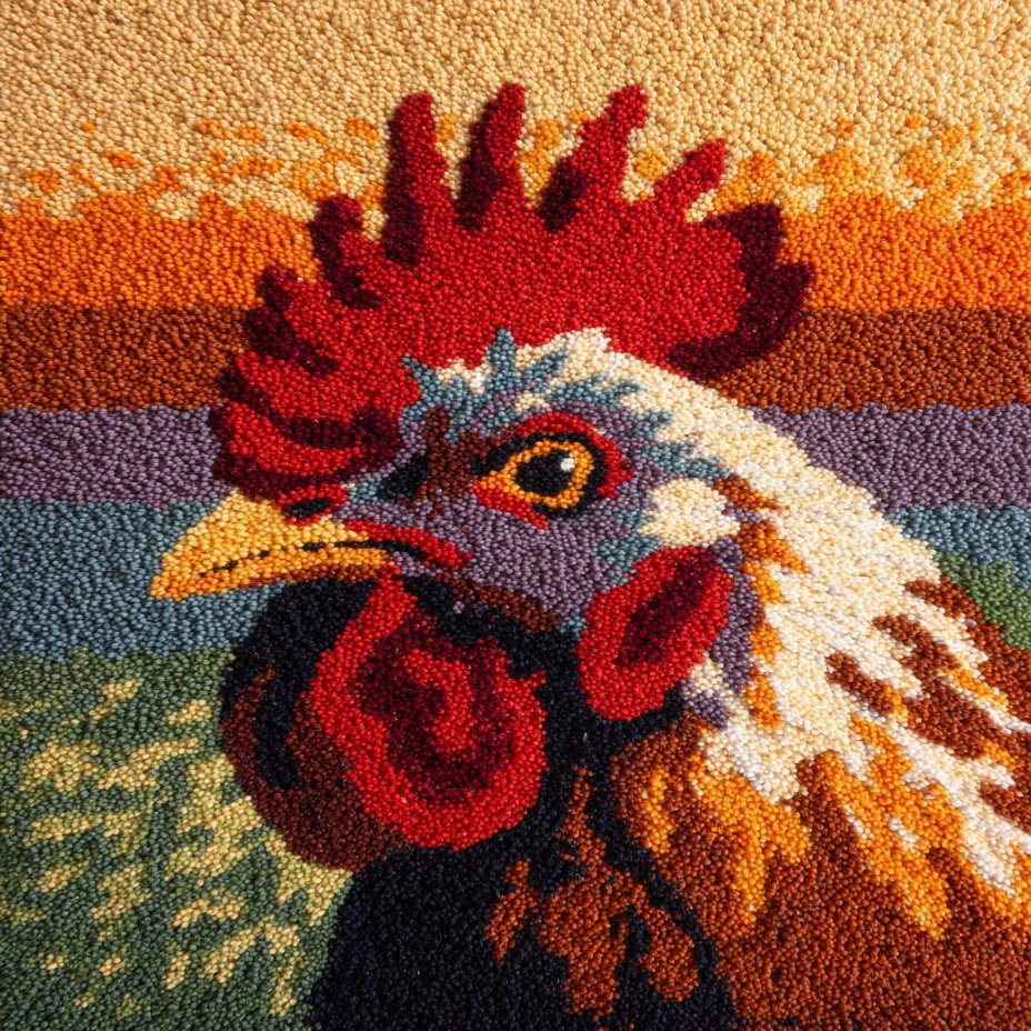 DIY Latch Hook Rug Kit Hen Portrait and Sunset Easy for Beginners Crochet Yarn Hook and Latch Tapestry Mat Cushion Craft Set for Home Decor 38x52cm-2