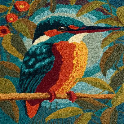 DIY Latch Hook Rug Kit Kingfisher Easy for Beginners Crochet Yarn Hook and Latch Tapestry Mat Cushion Craft Set for Home Decor 38x52cm-2