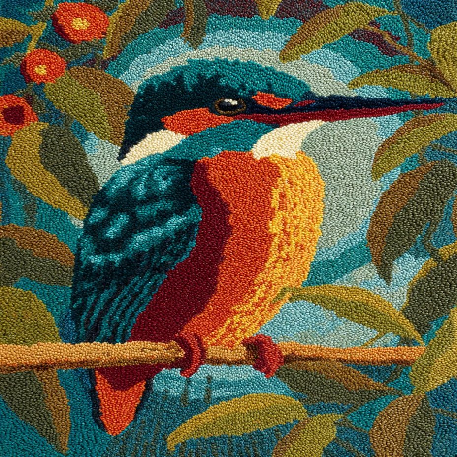 DIY Latch Hook Rug Kit Kingfisher Easy for Beginners Crochet Yarn Hook and Latch Tapestry Mat Cushion Craft Set for Home Decor 38x52cm-2