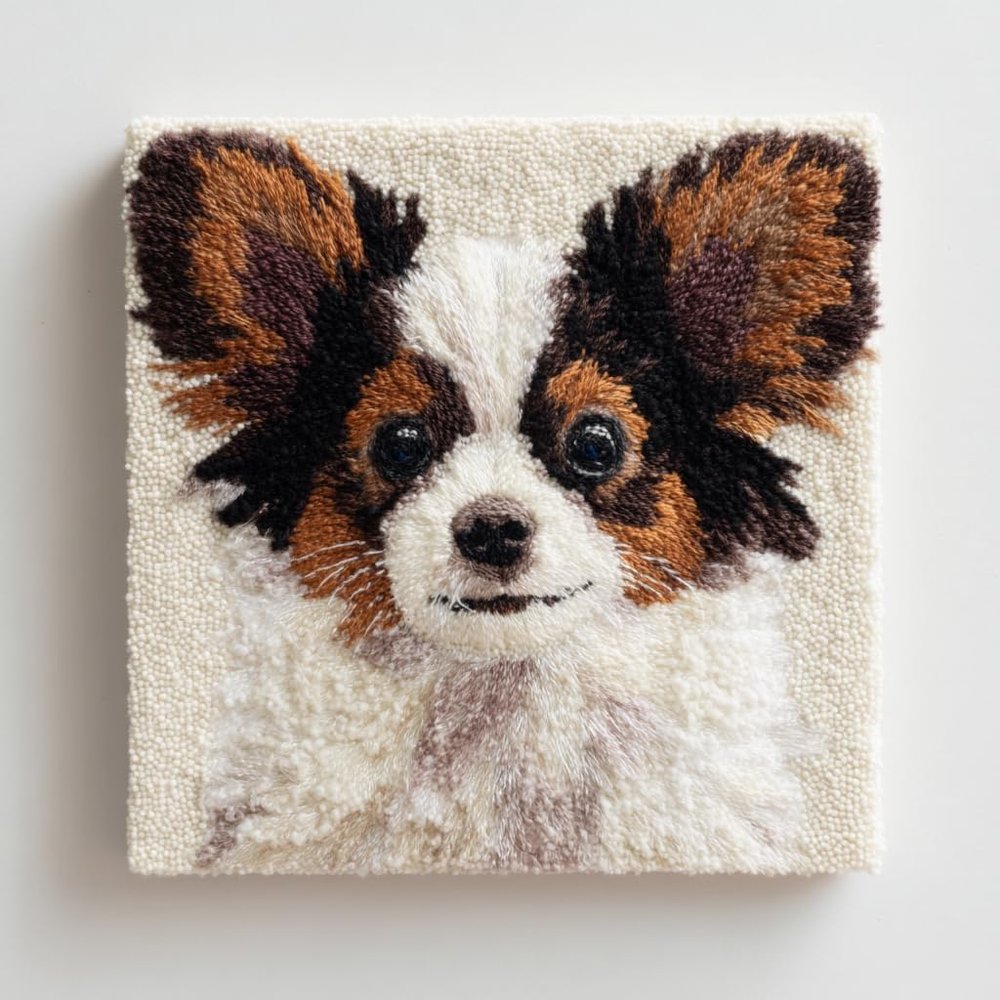 DIY Punch Needle Kits Cute Papillon Dog Puppy Dog Portrait Square Framed Pre-Printed Embroidery Starter Set Stress Relief Craft Hobby and Home Decor 20x20cm-1