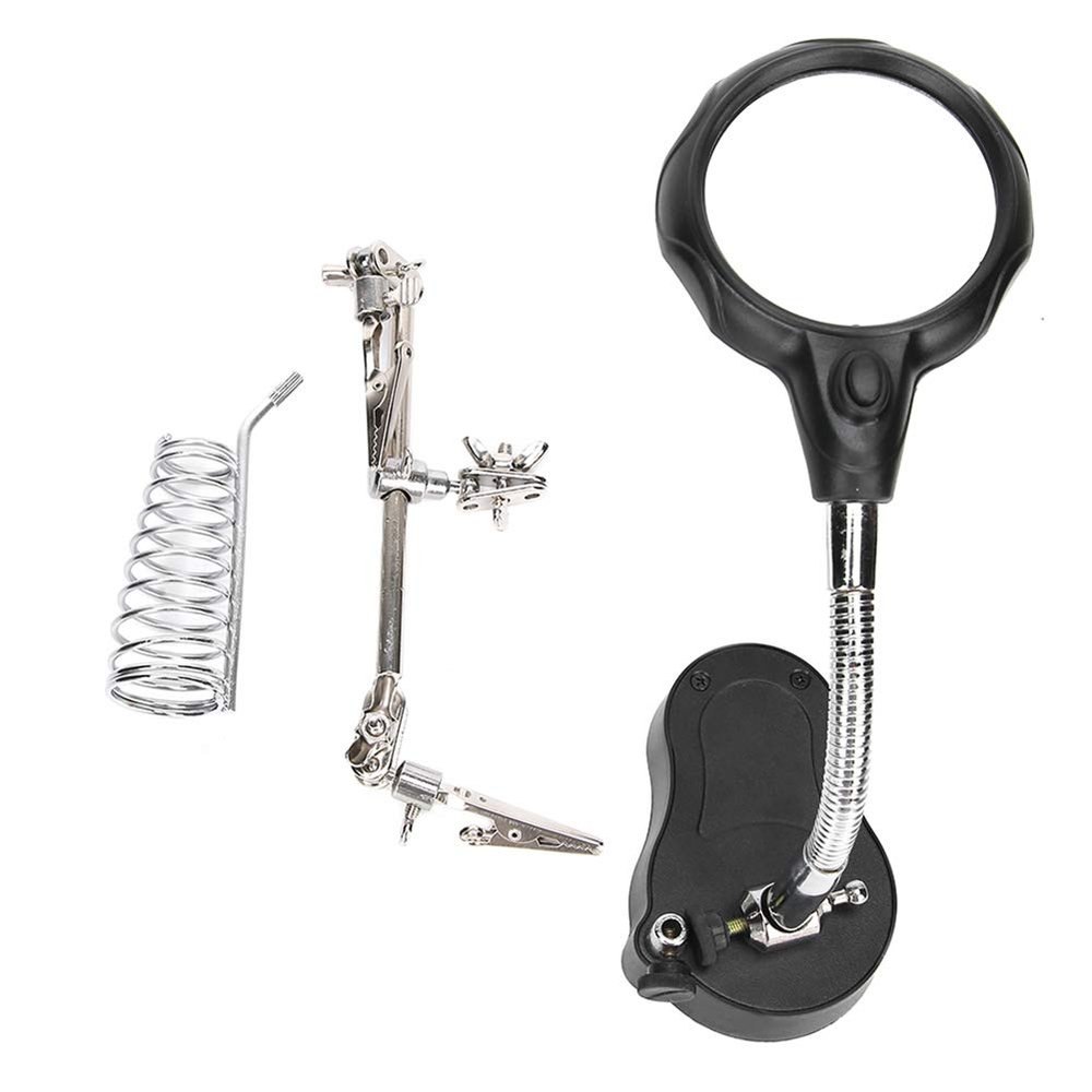 Magnifier Soldering Station Multifunctional LED Magnifying Glass Repairing Tool with Stable Base for Electrical Appliances Repair Carving Handmade Iron Plastic Acrylic Lens