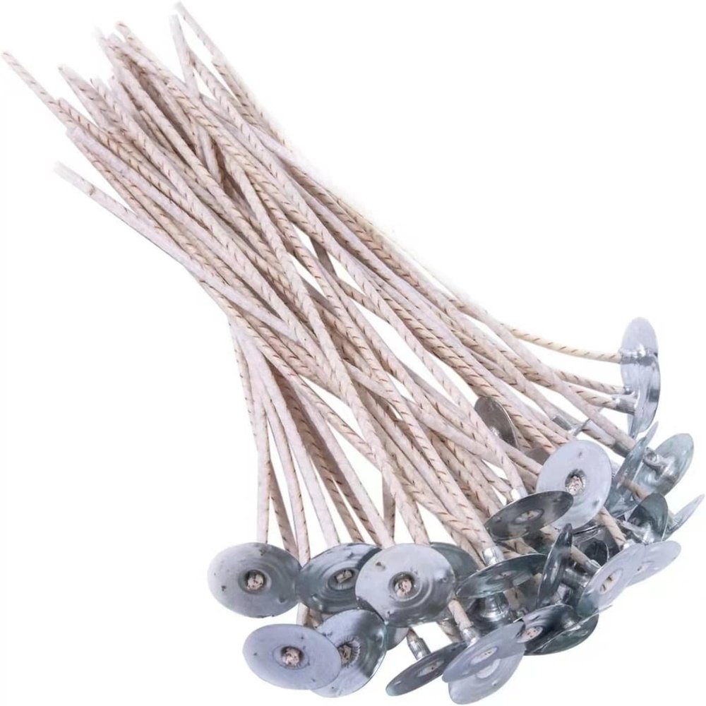 100pcs Candle Wicks 6 Inch Pre Waxed Cotton Wick with Metal Sustainer Tabs for Candle Making, DIY