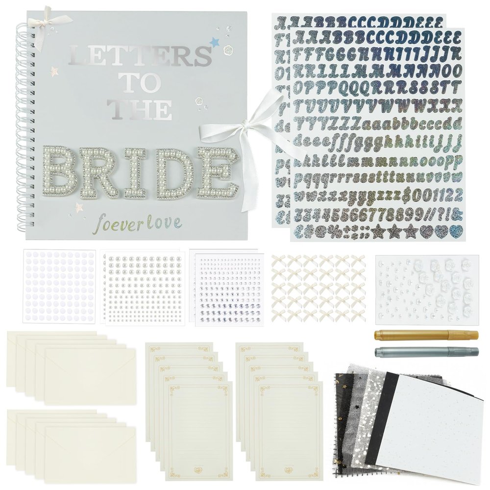 FestiVex Letters to The Bride Scrapbook Wedding Memory Book with 20 Textured Pages 10 Letter and Envelope Sets and Matching DIY Stickers and Decorations Bridal Shower Guest Book Alternative for Bride
