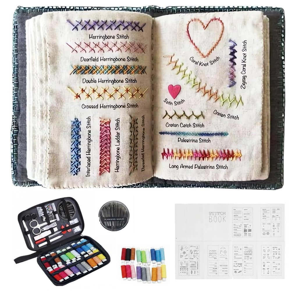 ifowbvy Embroidery Stitch Book Kit, 2026 New 86 Stitches English Guide Embroidery Book for Beginners, Portable Craft Kits with Complete Tools & Step-by-Step Tutorial (3PCS, 86 Stitches)