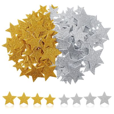 200 Pcs Glitter Foam Stickers, 4 Sizes Gold Silver Star Stickers Self Adhesive Christmas Foam Stars for for Kid's Arts Posters Craft Supplies Scrapbooks, Wall and Cards Birthday Party Supplies