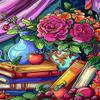 DIY Cartoon Book Roses Diamond Painting, Full Round Crystal Gemstone Art Cross Stitch Diamond Art Kits, for Adults & Beginners, for Room Decor Wall Decor 12X16 Inch view 1
