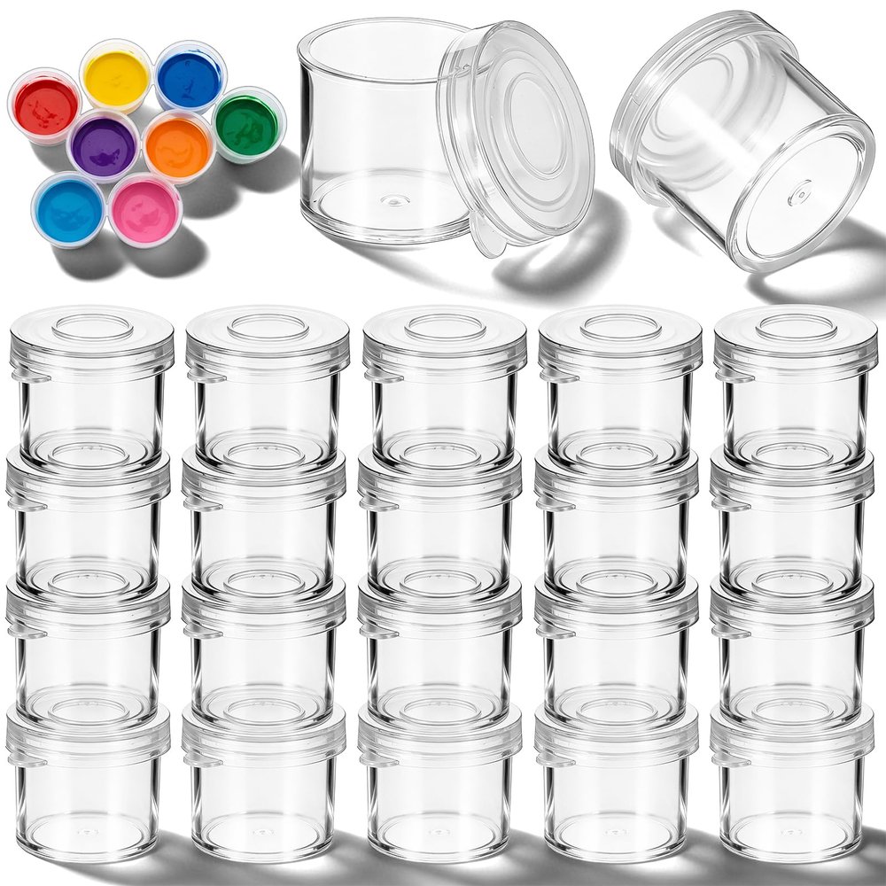 20PCS 10ml Empty Paint Pots, Clear Paint Cups with Lids, Plastic Small Containers with Lids for DIY Craft, Painting, Nail Art, Beads Classrooms, Schools and Art Festivals