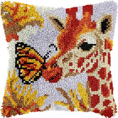 Giraffe and Butterfly Latch Hook Pillow Kits Pillow Cover Pattern Printed Canvas Knitted Hooking Pillowcase Cushion with Zipper Crafts Crochet Home Decor DIY Kits 17x17 inch(s-190)