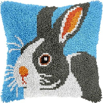 Rabbit Latch Hook Pillow Kits Pillow Cover Pattern Printed Canvas Knitted Hooking Pillowcase Cushion with Zipper Crafts Crochet Home Decor DIY Kits 17x17 inch(s-65)