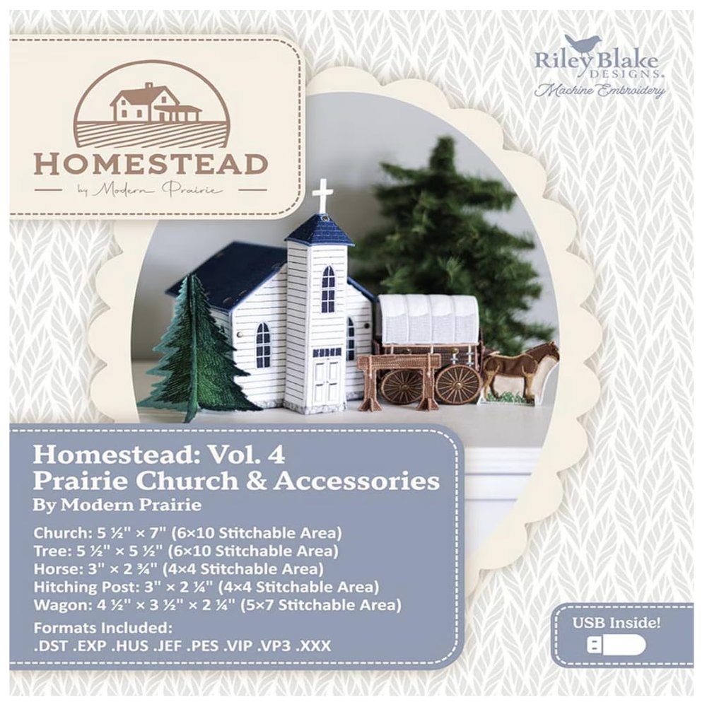 Riley Blake Machine Embroidery Patterns: Digital Design, Compatible with Major Machines, Scalable Sizes, and Detailed Instructions (Homestead #4 - Church)