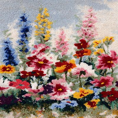DIY Latch Hook Rug Kit Wild Flowers and Light Color Background Easy for Beginners Crochet Yarn Hook and Latch Tapestry Mat Cushion Craft Set for Home Decor 38x52cm