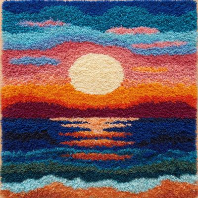 DIY Latch Hook Rug Kit Sunrise Over Sea Easy for Beginners Crochet Yarn Hook and Latch Tapestry Mat Cushion Craft Set for Home Decor 38x52cm-4