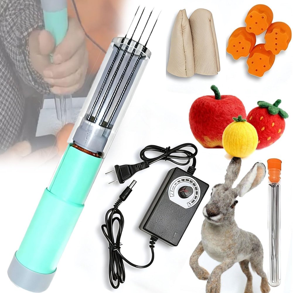 YNBXM Electric Felt Needle Punching Tool, DIY Handheld Wool Felting Tool With7 Needles & 2 Finger Cots, Adjustable Speed, Motor Stroke 2cm, Transparent Shell for DIY Wool Painting & Felted Crafts