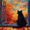 DIY Latch Hook Rug Kit Black Cat Back Sit on Window Look Outside Autumn Scene Easy for Beginners Crochet Yarn Hook and Latch Tapestry Mat Cushion Craft Set for Home Decor 40x60cm-2 view 1