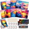 Ctosree 72 Pcs Natural Scenery Paint and Sip Kit for Adults 8'' x 10'' Pre Drawn Canvas for Painting DIY Pre Printed Canvas for Party Favor Afro Acrylic Painting Kit Wood Easel Brushes Bulk view 1