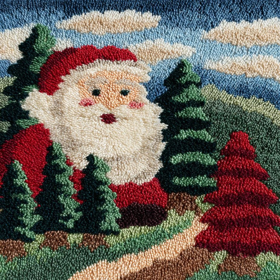 DIY Latch Hook Rug Kit Christmas Santa and Pine Trees Background Easy for Beginners Crochet Yarn Hook and Latch Tapestry Mat Cushion Craft Set for Home Decor 40x60cm-2