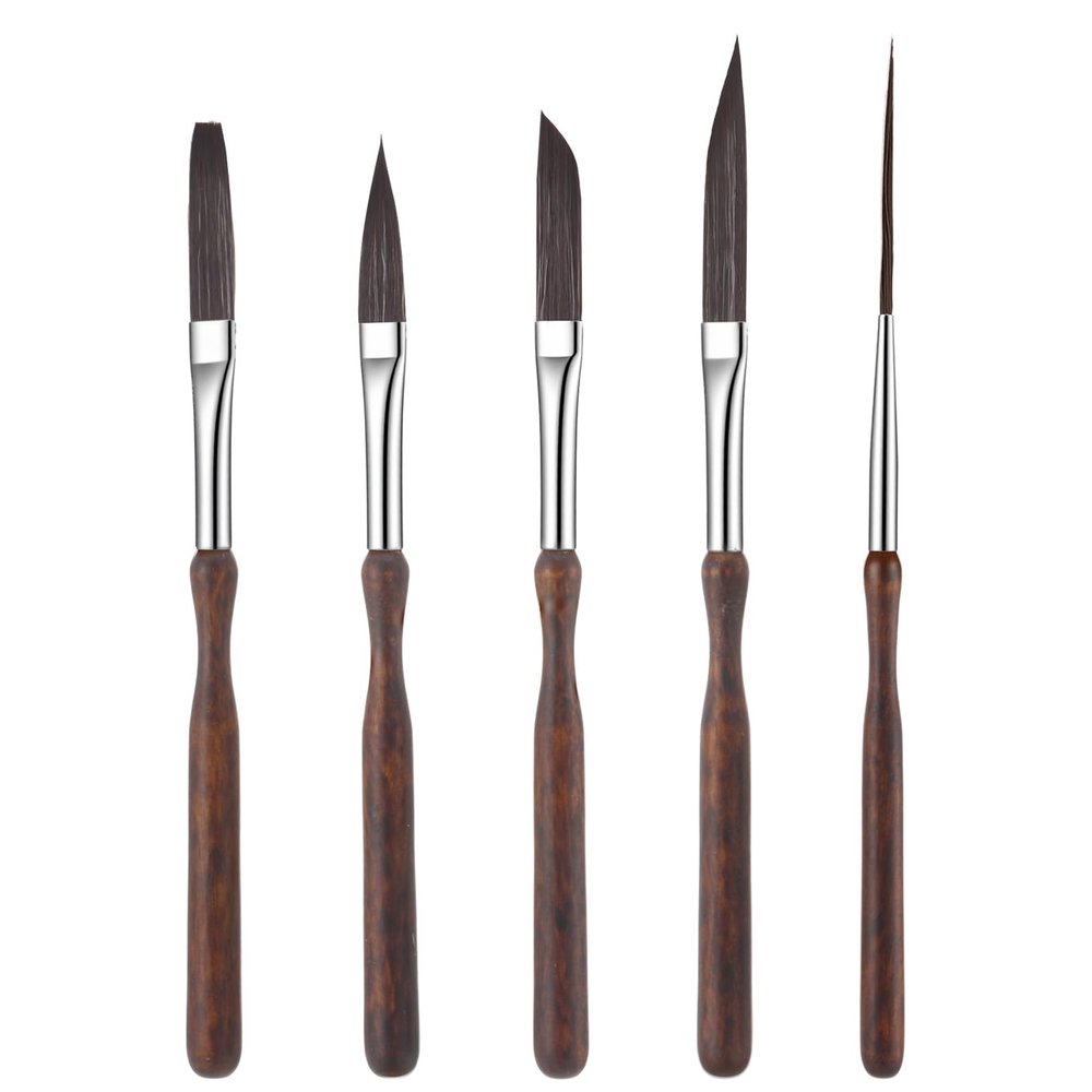 5 Pcs Pinstriping Brush Professional Travel Art Paintbrushes High Performance Striping Brushes Detail Script Liner Paint Brush Scroll Sword Dagger Brushes for Oil Painting Miniature Art Craft Projects