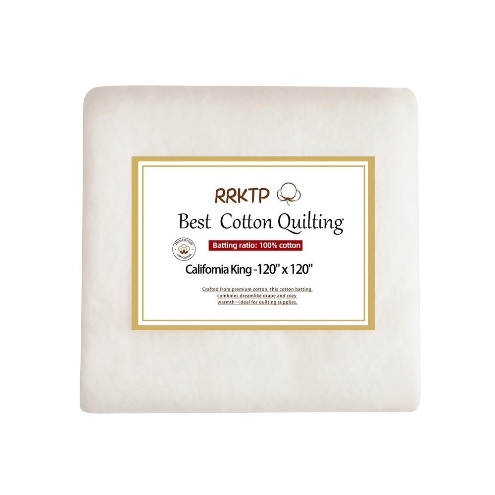 RRKTP Cotton Batting for Quilting200 g/m Lightweight Quilt Batting California King SizeNatural All Season Comfort Cotton Stuffing, Sewing Handmade & DIY Crafts 120"120"