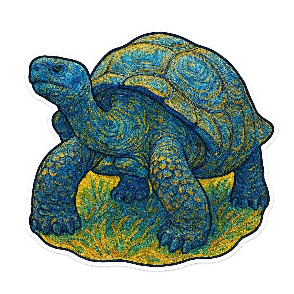 (3 Pack) Galpagos Giant Tortoise Post-Impressionist Gogh Style Sticker (3" x 2.75")