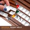 24-Grid Empty Travel Watercolor Palette Box, Fuumuui All-in-One Walnut Wood Palette Tray Kit, Mini Portable Sketchbox for Plein Air Painting with Three Ends Travel Brush and Watercolor Cup view 2
