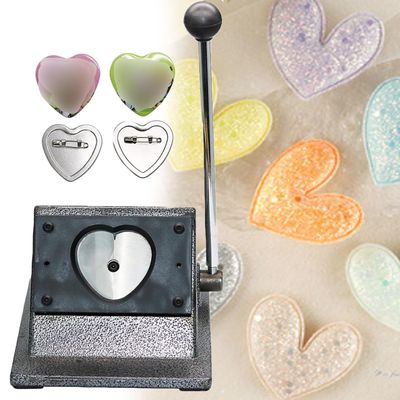 Manual Badge Heart Cutter, 57x53mm Heart Punch Die Cutter, Cut Paper Diameter 70x64mm, Desktop Heart Graphic Cutting Machine, Heart Shape Paper Hole Punch, Card Cutter, for Heart Badge Making