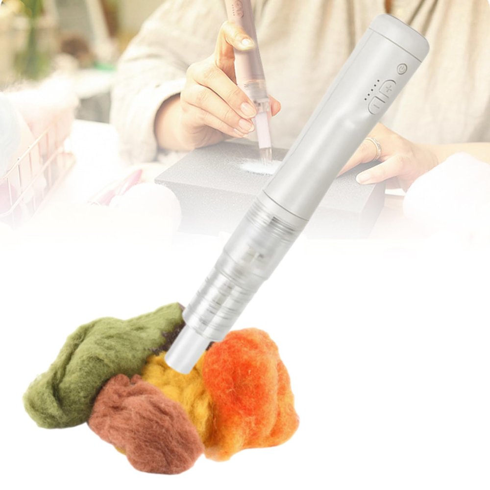VitalisWorks Electric Wool Felting Tool, Punch Style Felting Needle Tool, 5 Speed Control, 5 Needle Hole Positions, 10 Barbed Needles, for DIY Wool Painting and Felted Craft Work (White)