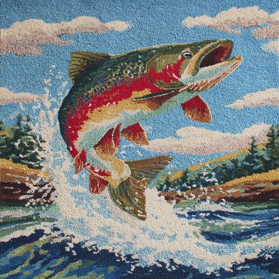 DIY Latch Hook Rug Kit Trout Fish Jump Out from Water Easy for Beginners Crochet Yarn Hook and Latch Tapestry Mat Cushion Craft Set for Home Decor 40x60cm-1