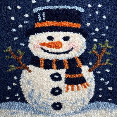 DIY Latch Hook Rug Kit Snowman with Navy Background Easy for Beginners Crochet Yarn Hook and Latch Tapestry Mat Cushion Craft Set for Home Decor 40x60cm-3