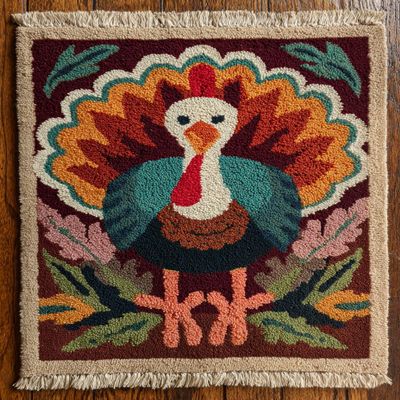 DIY Latch Hook Rug Kit Turkey and Candle Easy for Beginners Crochet Yarn Hook and Latch Tapestry Mat Cushion Craft Set for Home Decor 40x60cm-2
