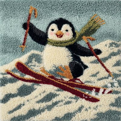 DIY Latch Hook Rug Kit Skiing Christmas Penguin Easy for Beginners Crochet Yarn Hook and Latch Tapestry Mat Cushion Craft Set for Home Decor 40x60cm-2