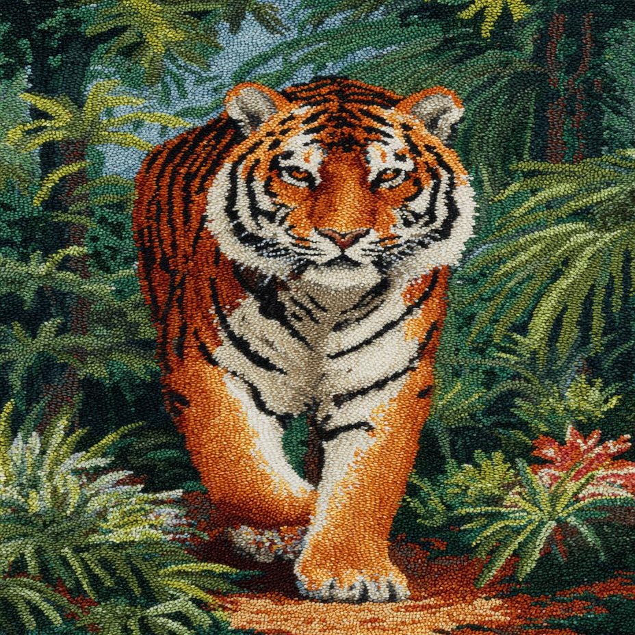 DIY Latch Hook Rug Kit Tiger in Forest Easy for Beginners Crochet Yarn Hook and Latch Tapestry Mat Cushion Craft Set for Home Decor 40x60cm-2