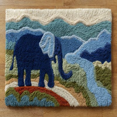 DIY Latch Hook Rug Kit Elephant and Mountains Easy for Beginners Crochet Yarn Hook and Latch Tapestry Mat Cushion Craft Set for Home Decor 52x38cm