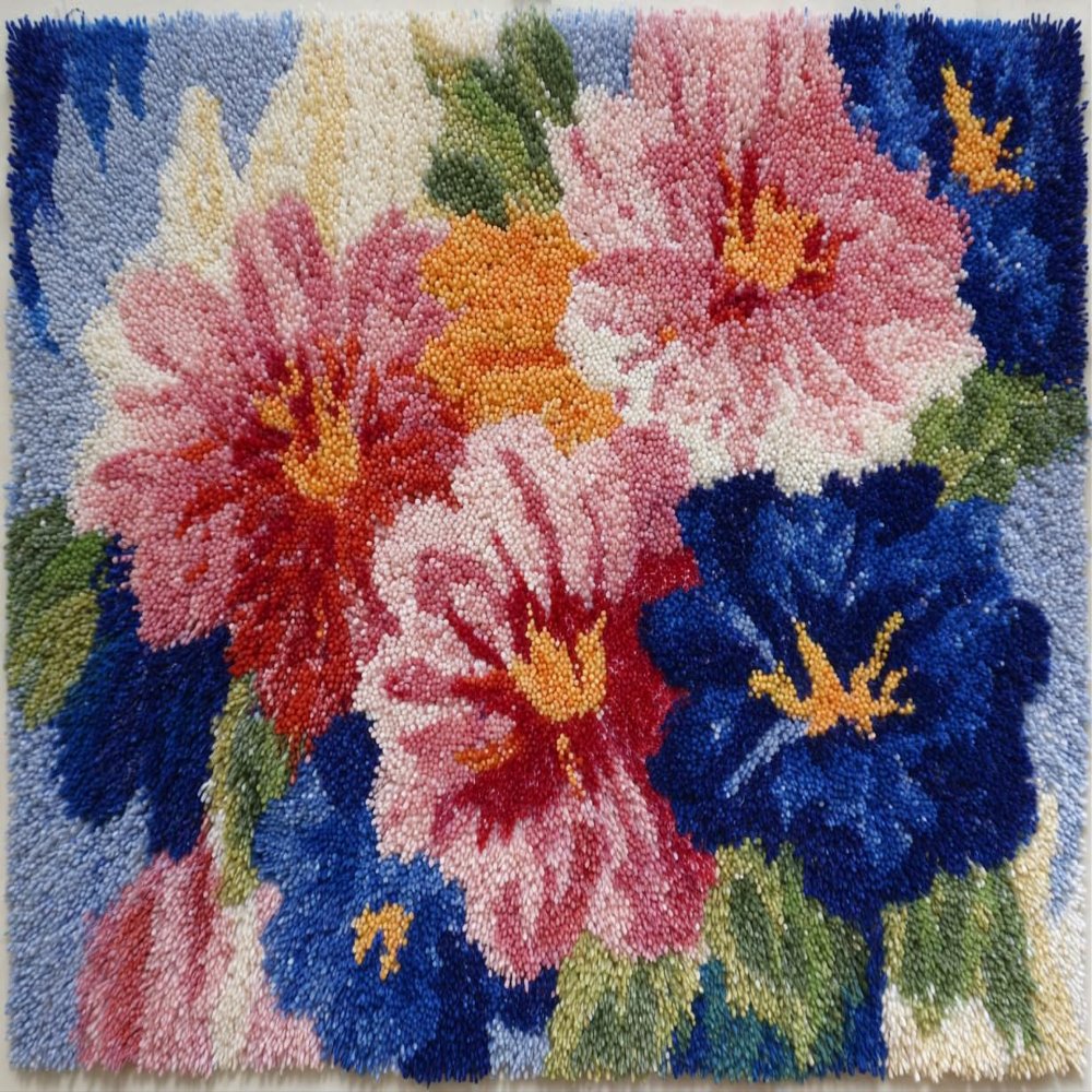DIY Latch Hook Rug Kit Bellflower Flowers Easy for Beginners Crochet Yarn Hook and Latch Tapestry Mat Cushion Craft Set for Home Decor 52x38cm-3