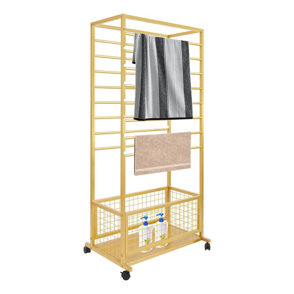 16 Tier Ribbon Organizer Rack, Double-Sided Ribbon Display Stand Multifunctional Metal Flower Wrapping Paper Storage Stand Rolling Ribbon Display Shelf Cart for Flower Shops Craft Rooms (70cm Gold)