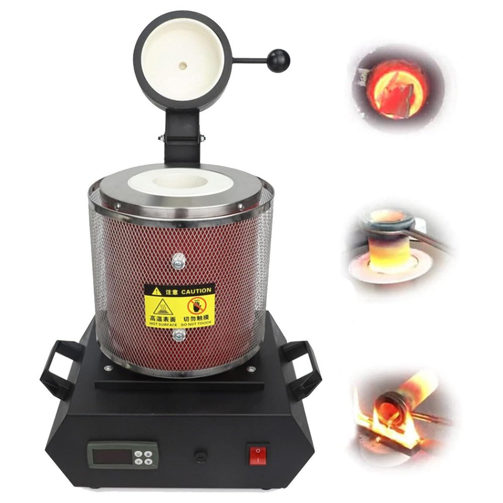 Melting Furnace For Metal Electric, Digital Gold Melting Furnace Machine, Graphite Crucible Melting Furnace 1150 C, 1500W Melting Furnace Electric PID Module, Metal Melting Furnace For Gold,Black-2KG
