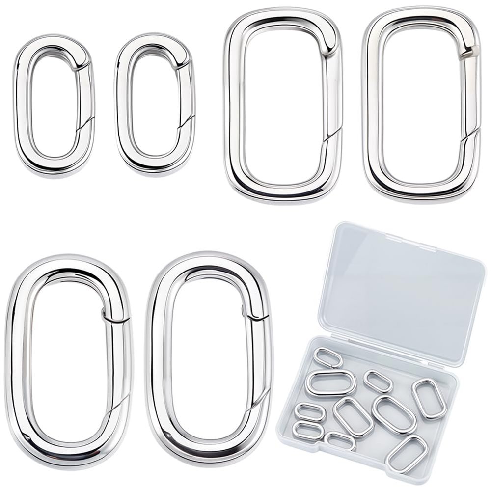 SUNNYCLUE 1 Box 12pcs 3 Sizes Spring Oval Ring Spring o Ring Clasp Silver Metal Brass Bracelet Connector Clasp Keyrings Gate Clip Findings for Jewelry Making Keychains Bag Charms DIY Craft Supplies
