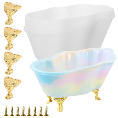 Gogogmee Silicone Bathtub Resin Mold with Gold Bathtub Legs and Screws Epoxy Casting Craft Mold for DIY Soap Making and Resin Art for Home Crafting