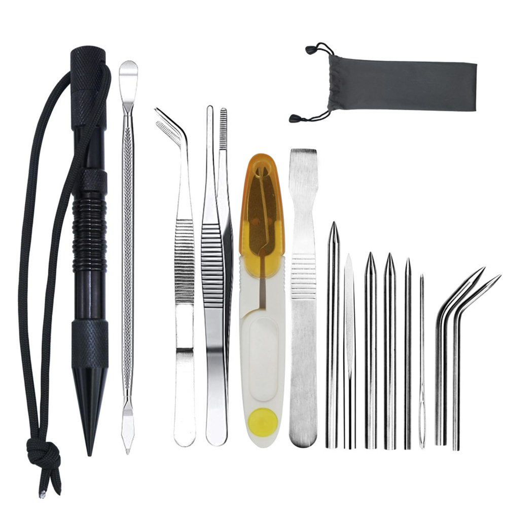 14 Pcs Stainless Steel Paracord Needles, Paracord Stitching Set Lacing Needles Knotter Tools with Marlin Spike Storage Bag for Paracord, Leather, Waving Bracelet Making