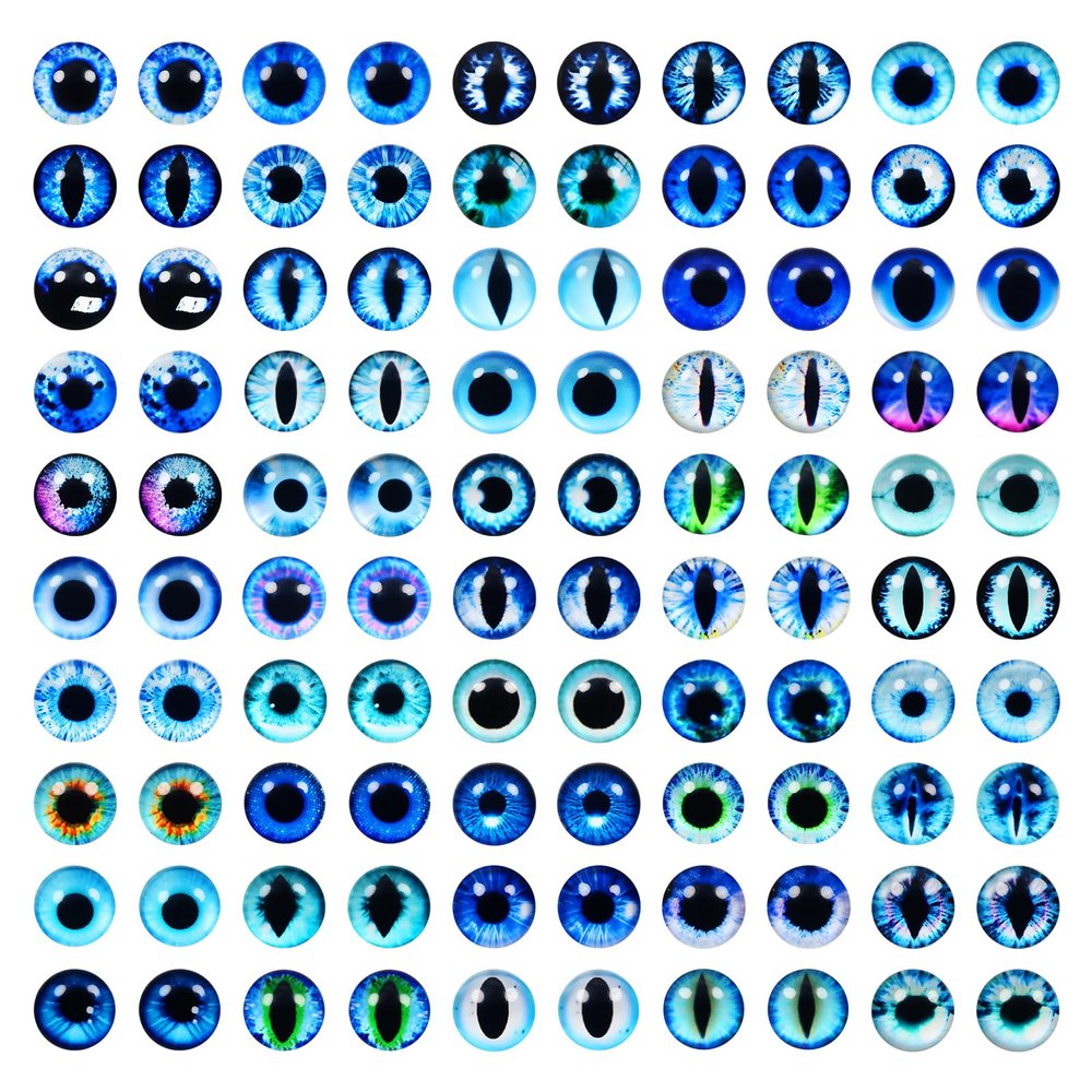 TOAOB 100pcs Glass Dragons Eyes 10mm Blue Craft Eyes Cabochons for Jewelry Making Findings DIY Clay Doll Making