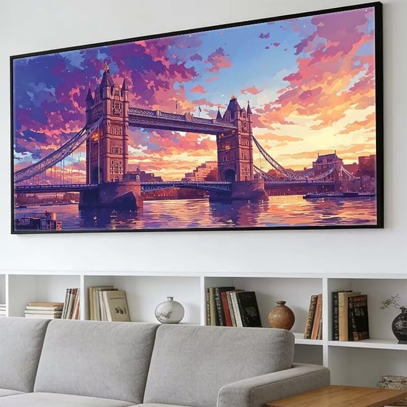 Large Diamond Art Kits for Adults 36x72in Diamond Painting Kit Sunset, 5D Full Drill Gem Paint by Numbers Kit for Adults London Bridge, DIY Gem Painting Embroidery Cross Stitch Kits, Gifts O-170Y