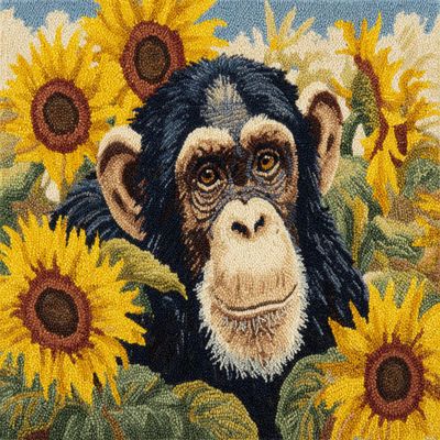 DIY Latch Hook Rug Kit Chimpanzee and Sunflowers Easy for Beginners Crochet Yarn Hook and Latch Tapestry Mat Cushion Craft Set for Home Decor 52x38cm