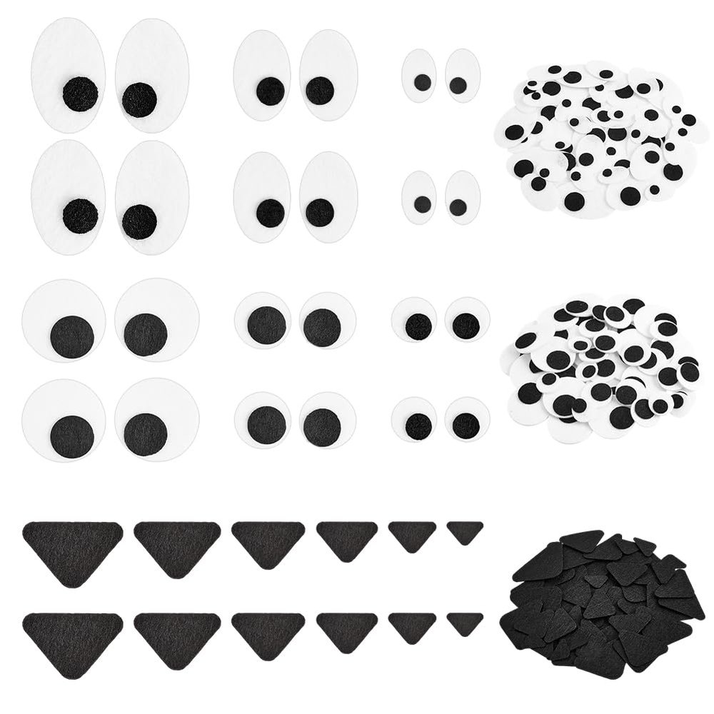 FINGERINSPIRE 240PCS Felt Eyes Nose for Dolls Black White Eyes Black Noses Kit Flat Back Oval Round Eye Triangular Nose Craft Accessories Material for DIY Crafts and Handmade Projects Creations