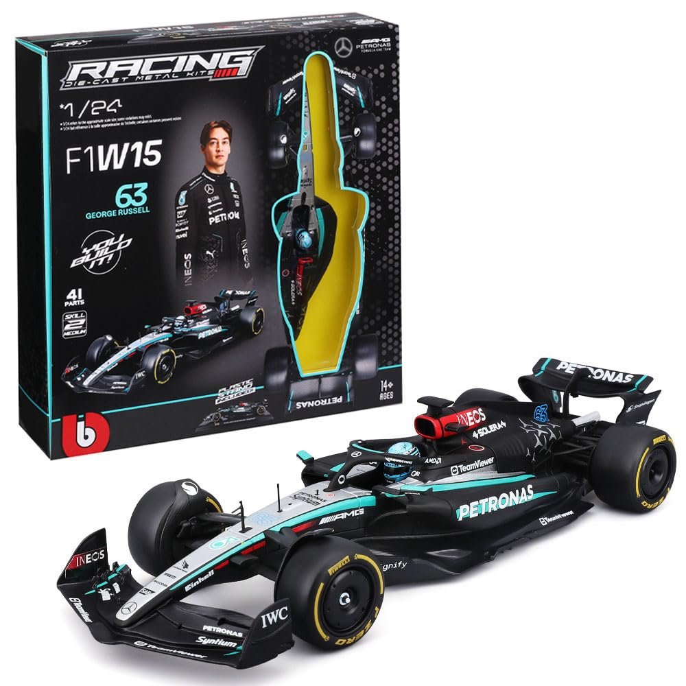 1:24 2025 F1 Team W15 2025 44# Lewis Hamilton 63# George Russell Formula Racing Alloy Car Diecast Model (1/24 W15 63# Assembly)
