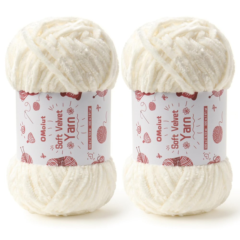 2x100g Fluffy Velvet Chenille Yarn for Crocheting and Knitting, 80m (87.5yd) Baby Yarn for Crocheting Soft, Crochet Chunky Yarns Amigurumi Yarns (2 White)
