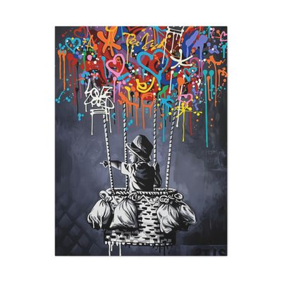 Banksy Flying Boy Street Graffiti Wall Art, Balloon Kids Pop Art Canvas Ready To Hang 1.25" Deep No Y-586