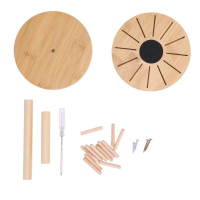 Bamboo Sewing Thread Rack, Embroidery Floss Organizer with Detachable Spools, Round Bamboo Thread Holder for Home Textiles Hand Weaving, Includes 14 Sticks 2 Removable Bases 4 Scre