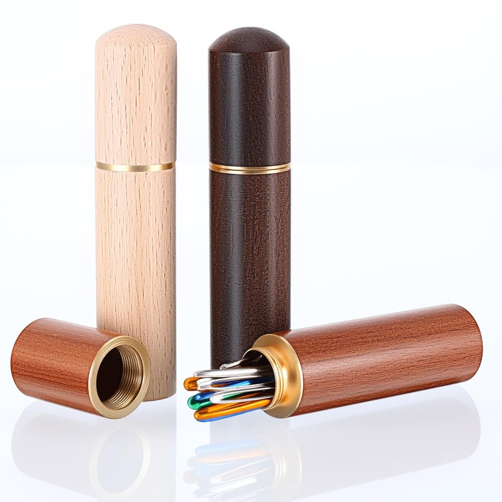 Sibba 3 PCS Wooden Sewing Needles Storage Case Portable Needle Holder Versatile Sewing Storage Case Needle Tube Keeper Container for Embroidery Knitting Crafts Toothpick Bead Organizer Beech Rosewood