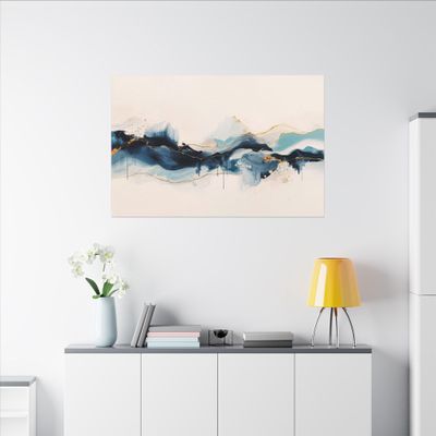 Azure Vein | Modern Blue & Gold Abstract Canvas Wall Art | Canvas Painting