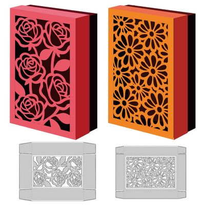 DELORIGIN 3D Flowers Box Metal Cutting Dies Hollow Out Daisies Roses Box Die Cuts Carbon Steel Stencils Scrapbooking Embossing Template for Greeting Invitation Card Making Wedding Party Gift Package