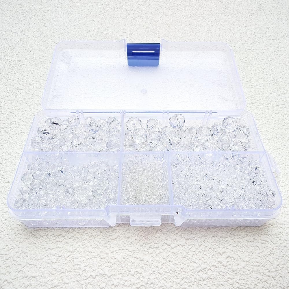 Chengmu Clear White Rondelle Glass Beads for Jewelry Making, Faceted Briolette Crytal Spacer Beads for Bracelet Necklace Earring (2mm 4mm 6mm 8mm 10mm Mixed Sizes, 1000pcs)